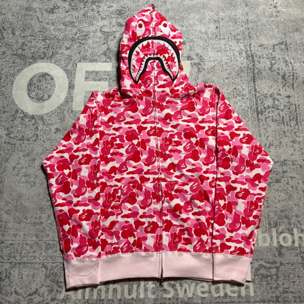 A Bathing Ape BAPE Shark Full Zip Hoodie Pink ABC Camo Mens XL Excellent